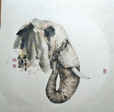 画家刘俊良国画作品大象吉象