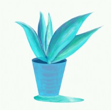 清新蓝色植物盆栽插图