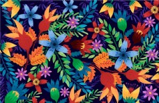 彩色手绘植物花卉背景底纹