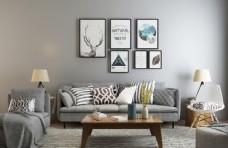 现代简约客厅空白沙发背景效果图