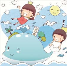 儿童插画儿童卡通海洋插画素材