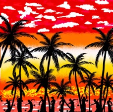 手绘椰子树剪影插画