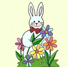 小兔子简笔画和花朵