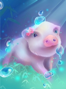 宠物猪梦觉插画小猪