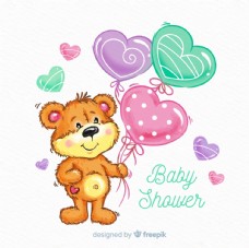 彩绘迎婴派对气球小熊矢量素材