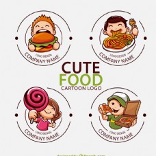 卡通标志4款可爱卡通人物餐饮标志矢量图