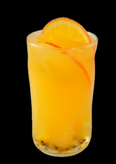 香橙玻璃杯里的橙汁百香果