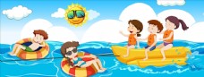 度假卡通儿童海边游玩