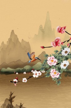 中国风设计古典手绘花鸟插画