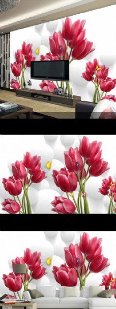 现代简约抽象花卉电视背景墙