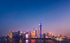 风车群上海东方明珠城市建筑夜景