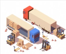 集装箱卡车物流运输插画设计