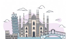 卡通建筑城市建筑物卡通插画