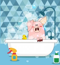 猪矢量素材创意浴室洗澡的猪