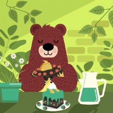 创意吃蛋 糕的棕熊