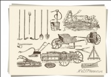 20世纪20款入欧洲中世纪农具手绘稿