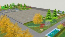 草图大师模型村部公园广场绿化景观模型效果图