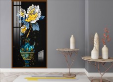 花饰抽象珐琅彩金色花瓶牡丹装饰画