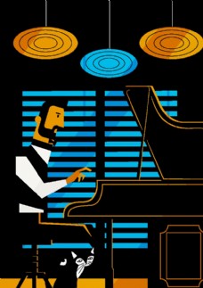 创意餐厅弹 钢琴的男子