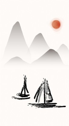 水墨中国风原创矢量山水画AI格式