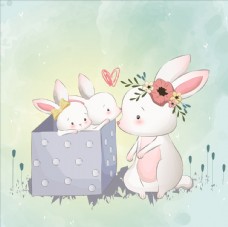 小可爱手绘卡通小兔子矢量可爱小白兔