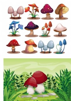 草地素材卡通蘑菇