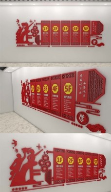 挂画红色中国风学校文化墙模板