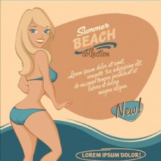 女装沙滩广告旅游素材泳装女孩卡通美