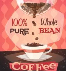 咖啡杯咖啡豆倒咖啡卡通素材背景
