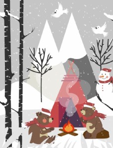 篝火冬季户外烤火的熊
