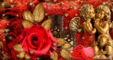 心 吻 爱情雕像红色玫瑰花