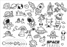 儿童可爱手绘卡通涂鸦太空宇宙插画