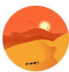 沙漠风光沙漠骆驼剪影风格微光插画