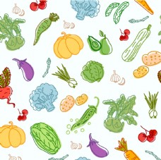 彩绘蔬菜 水果无缝背景