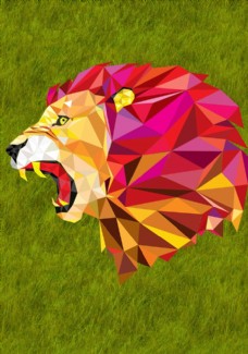 图形拼接色块动物 狮子